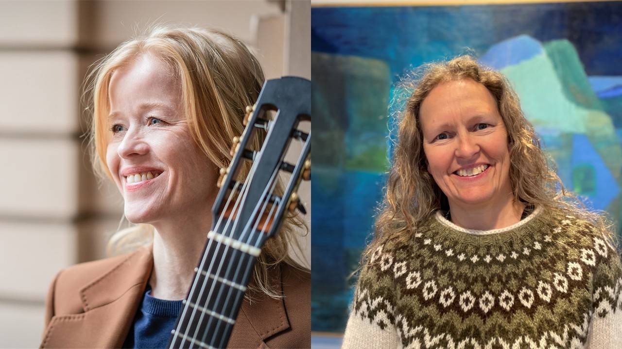 To portretter ved siden av hverandre; Eva Beneke med gitar, og Ragnhild Strauman som smiler mot kamera