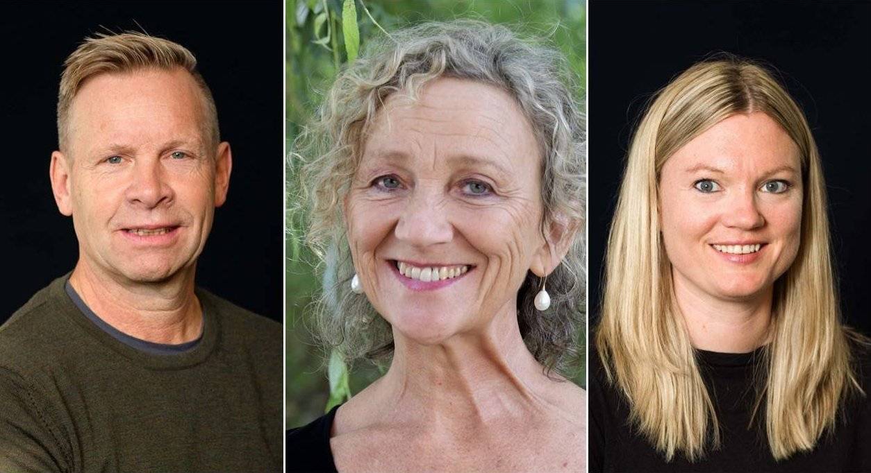Montasje av tre portretter: Rune Rebne, Hanne Rinholm, Ingebjørg Sofie Larsen